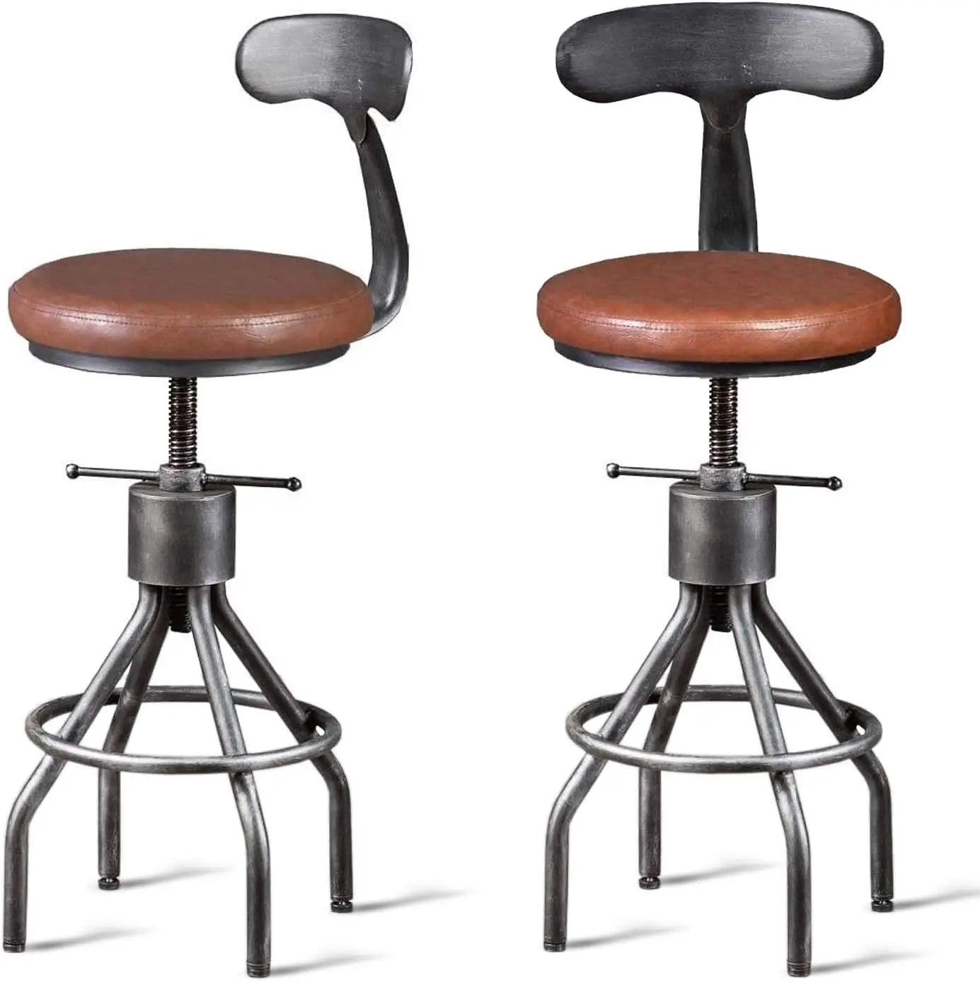 Industrial Vintage Bar Stool, Kitchen Counter Height Adjustable Pipe Chair, Cast Iron Stool, Swivel Bar Stool with Backrest,