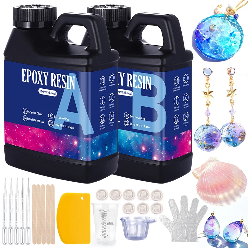 1:1 Mix Epoxy Resin Kit Crystal Clear, No-Yellowing No-Bubble Resina Casting Kit & Coating for DIY Jewelry Making Art Resina