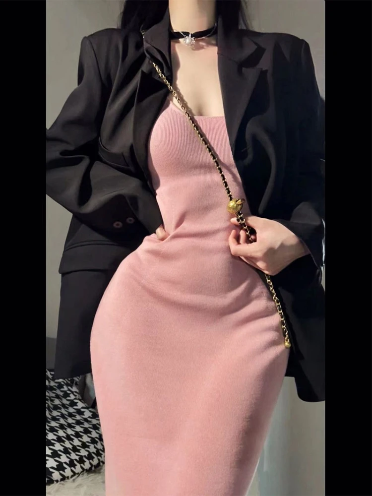 

Bla Knitted Wrap Bodycon Dr with Suit Jaet Two Piece Set for plus Size Women Commute Sle High Waist mid Length Skirt