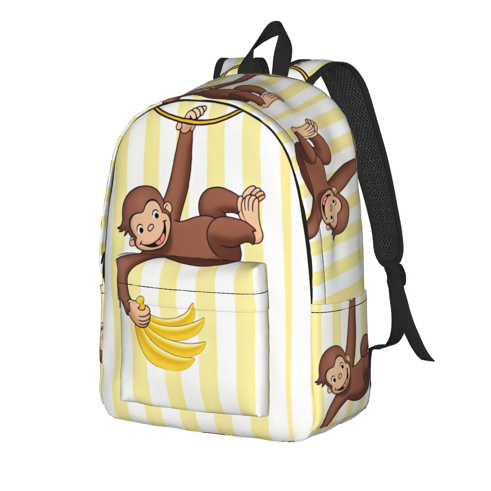 Curious George Swing Banana Stripe Backpack  Outdoor Style Backpacks Women High Quality Large School Bags Streetwear Rucksack