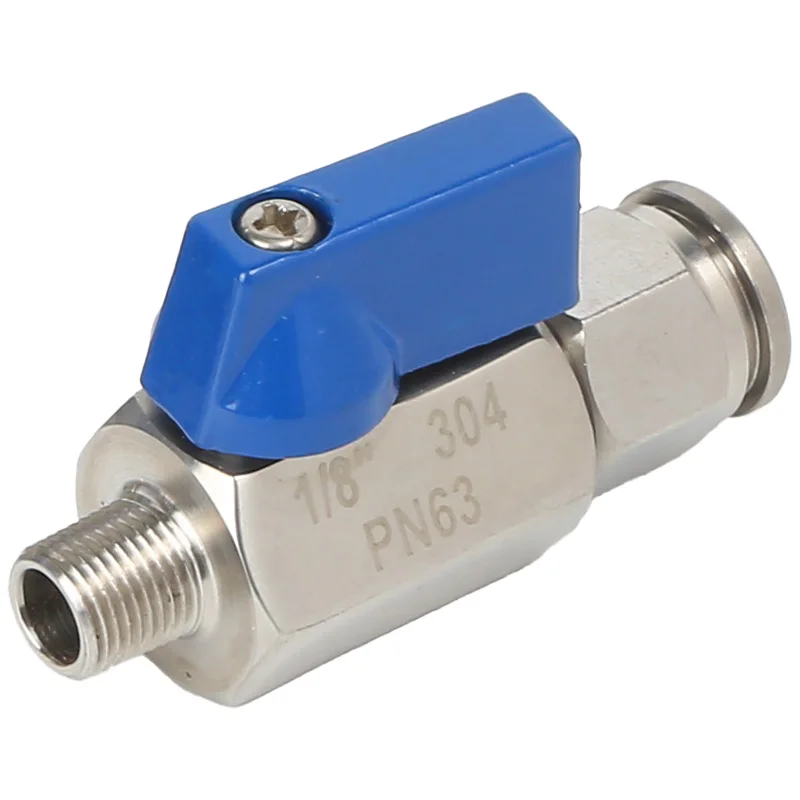 SS304 Pneumatic PN63 Ball Valve Tracheal Mini Ball Valve With Outer Wire Quick Insert 1/8