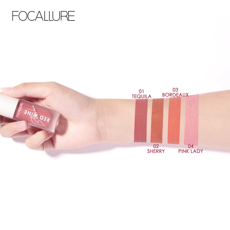 Wholesale FOCALLURE Liquid Blusher 4 Colour Natual Makeup Face Blush Long-lasting Make Up Hangover Red Wine Blush korean Makeup