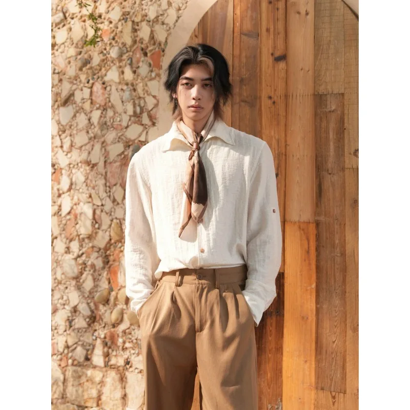 

Apricot Collar Old Money Style Linen Summer Long-sleeved Shirt