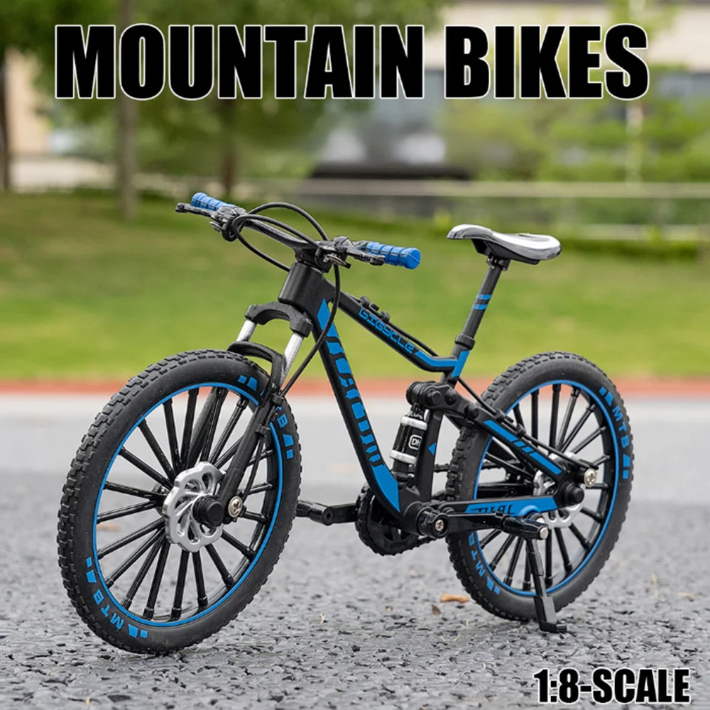 1:8 Mountain Bicycles Car Toys Models Alloy Diecast Bicycle Rubber Tires Front Wheel Steering Graffiti Road Bikes Gifts for Kids