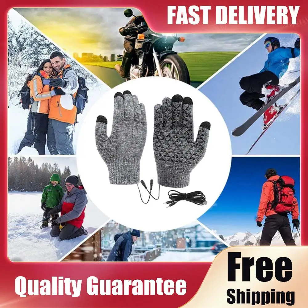 

Вязаные перчатки с подогревом через USB, перчатки для сенсорных экранов, нескользящие термовязаные рукавицы, утолщенные зимние велосипедные перчатки для осени и зимы