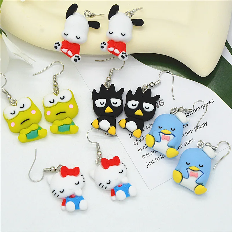 Hello Kitty Ear Studs Sanrio Pochacco Kero Kero Keroppi Kawaii Lovely Girl Fashion Specific Character Ear Pendants Gifts Jewelry