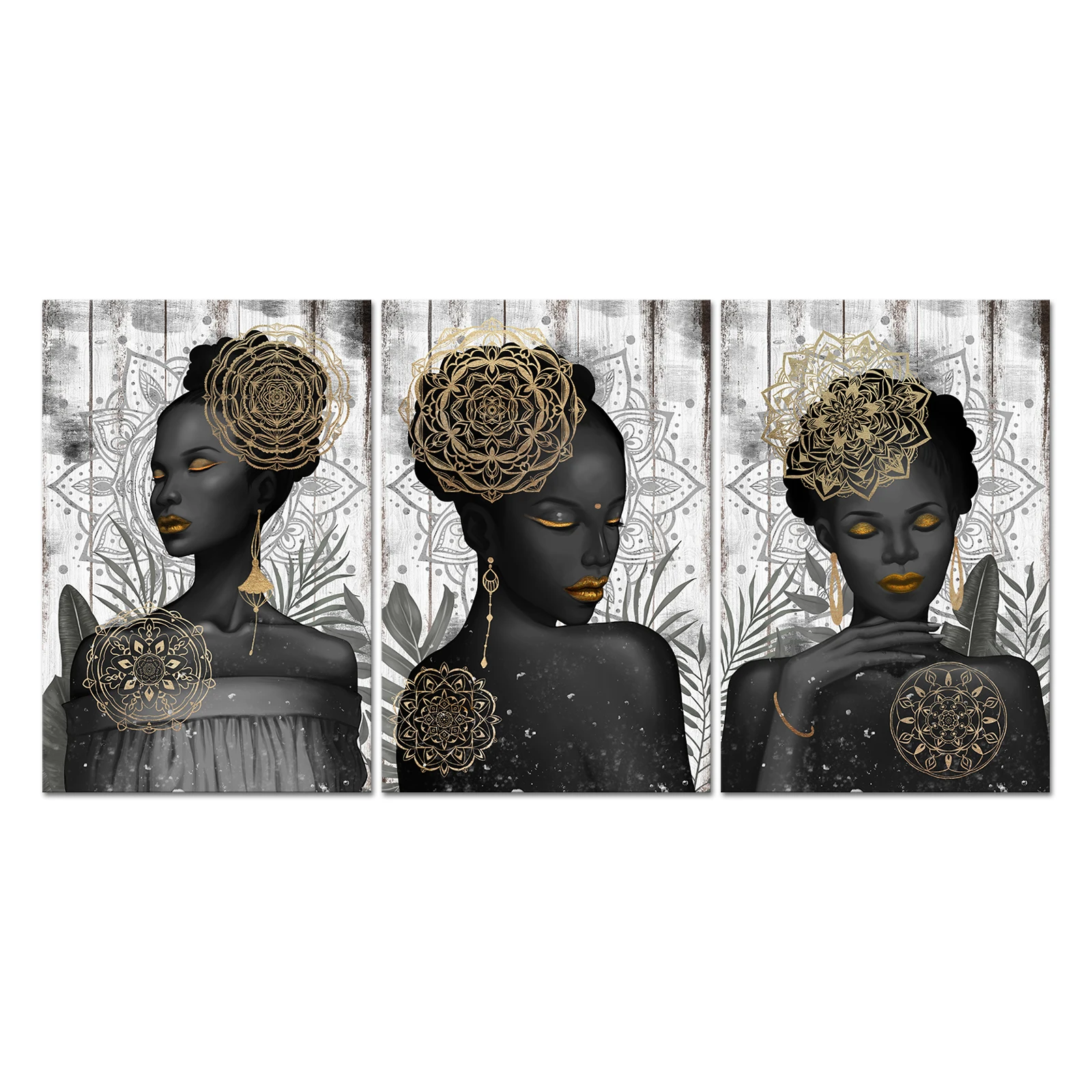 

3 Pieces Black Women Home Decor Poster Beautiful Lady Print Canvas Painting Modern Style Picture Living Room Wall Art