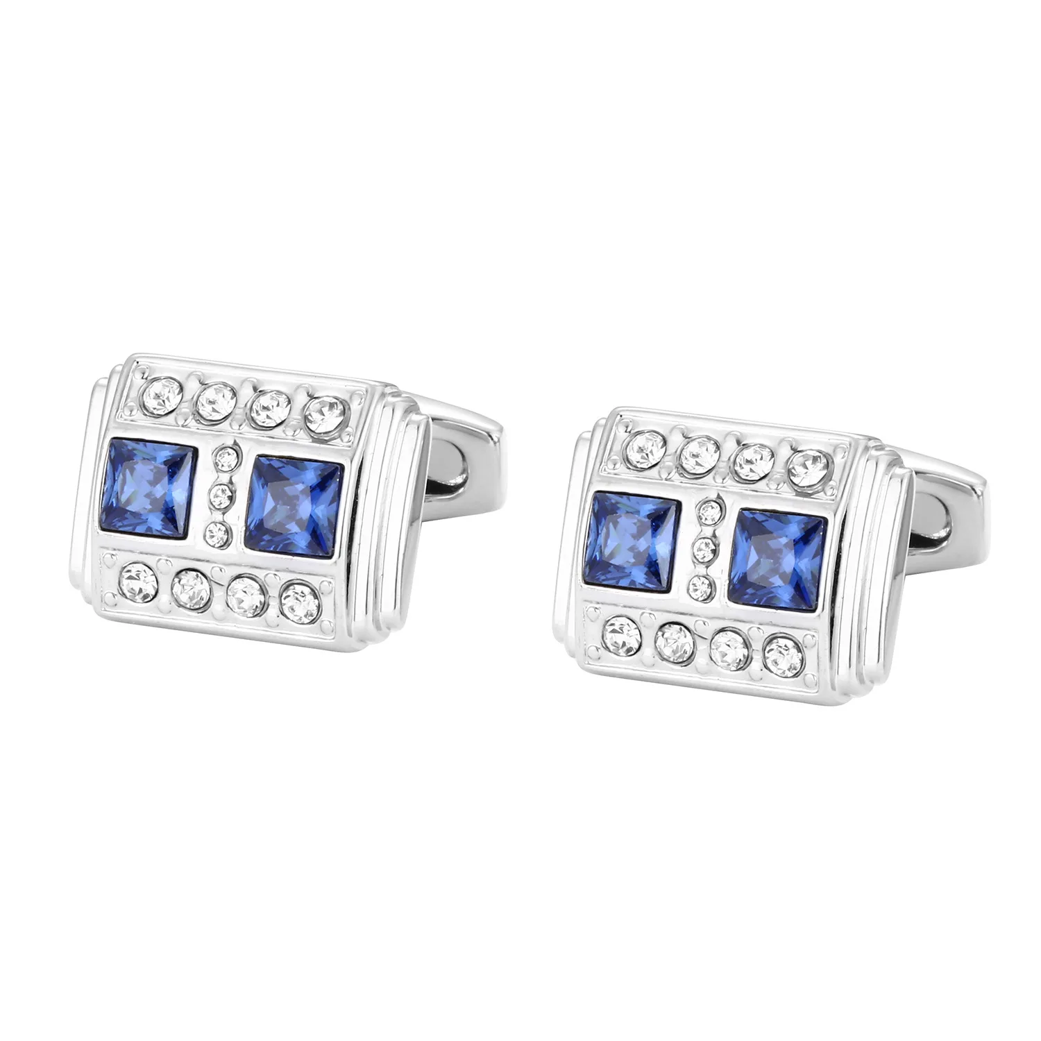 Designer Mens Silver Cufflinks French Style Shirt with Blue Crystal Cuff Button High Quality Wedding Guest Gift