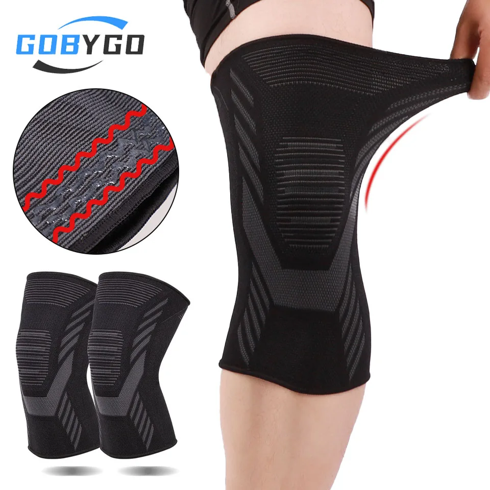 GOBYGO Sports Compression Knee Pads Breathable knit Leg Support Silicone Anti-slip Stabilizes Patella Cycling Running Basketball