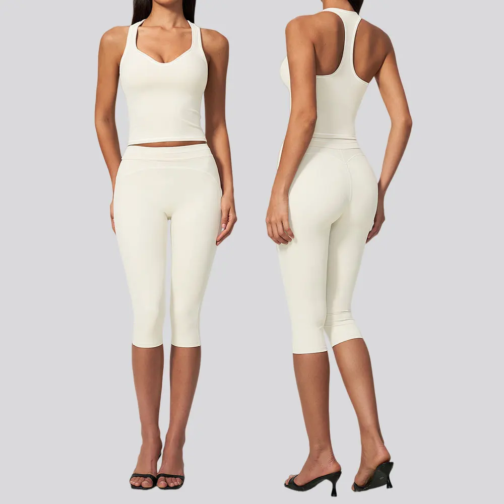 2 Pieces Yoga Set Sports Suits Women's Color Blocking Gym Outdoor Yoga Suit Women Sports Bra High Waist Capri Pants Sportswear