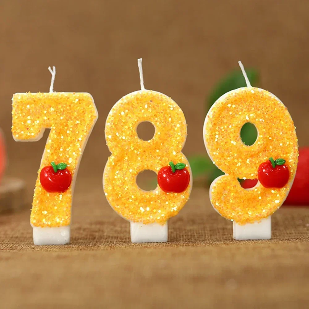 Red Apple Yellow Number Candle Birthday Cake Decoration Child 0 1 2 3 4 5 6 7 8 9 Number Candle Party Accompaniment Gift