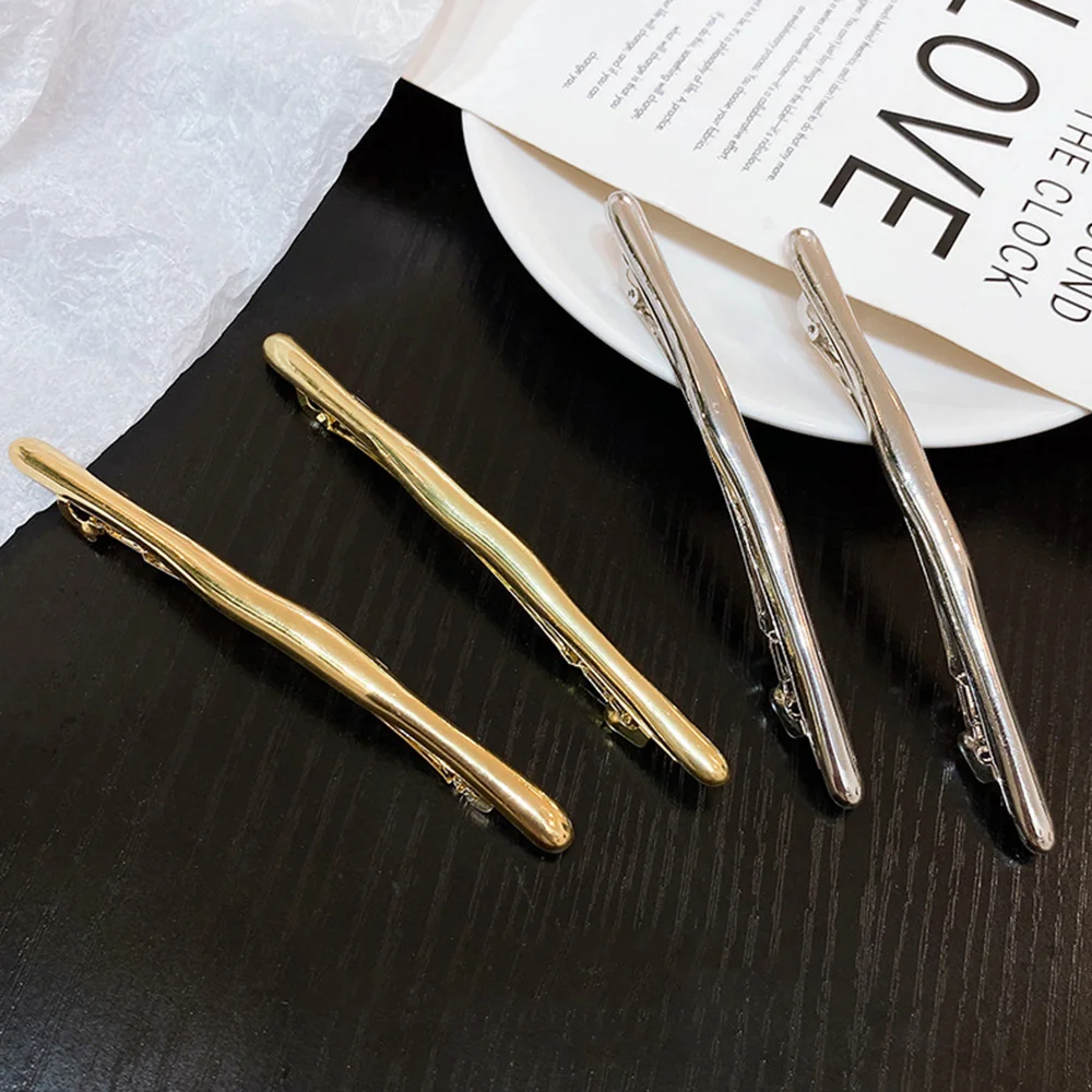 Women Vintage Simple Golden Long Strip Barrettes 11.6cm Metal Irregular Shape Hair Clip Ladies Smooth Spring Clip Hairgrip