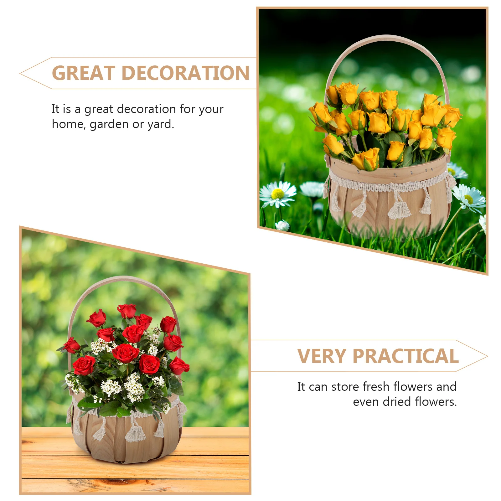 

1Pcs Wicker Flower Basket Durable Rattan Storage Basket Decorative Flower Pot for Desktop Wedding Party Decor