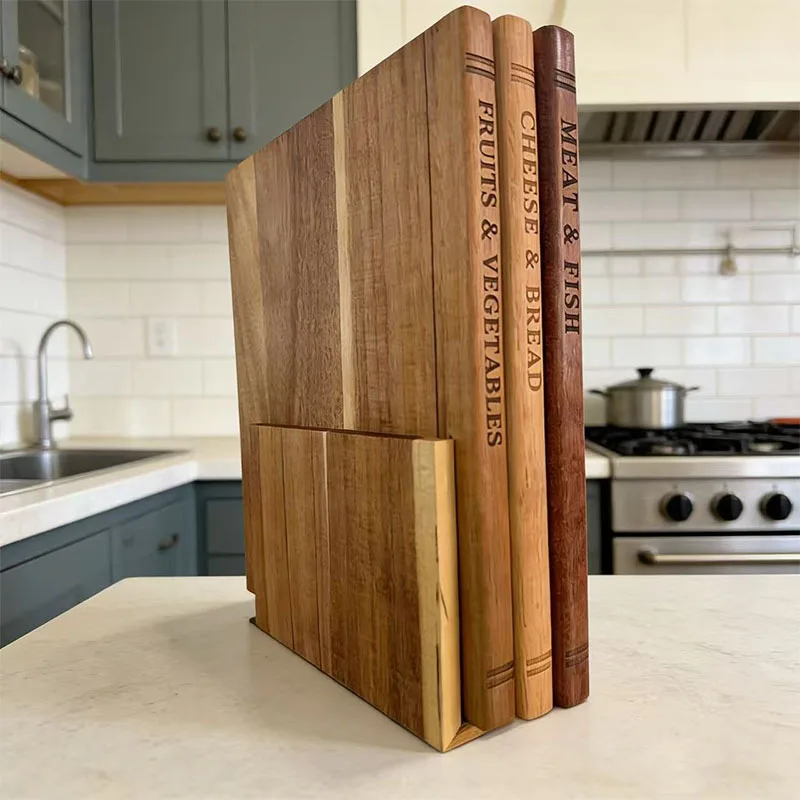 3-Piece Set Wooden Book-Shaped Cutting Board, Rectangular Kitchen Chopping Board, Creative Home Decoration