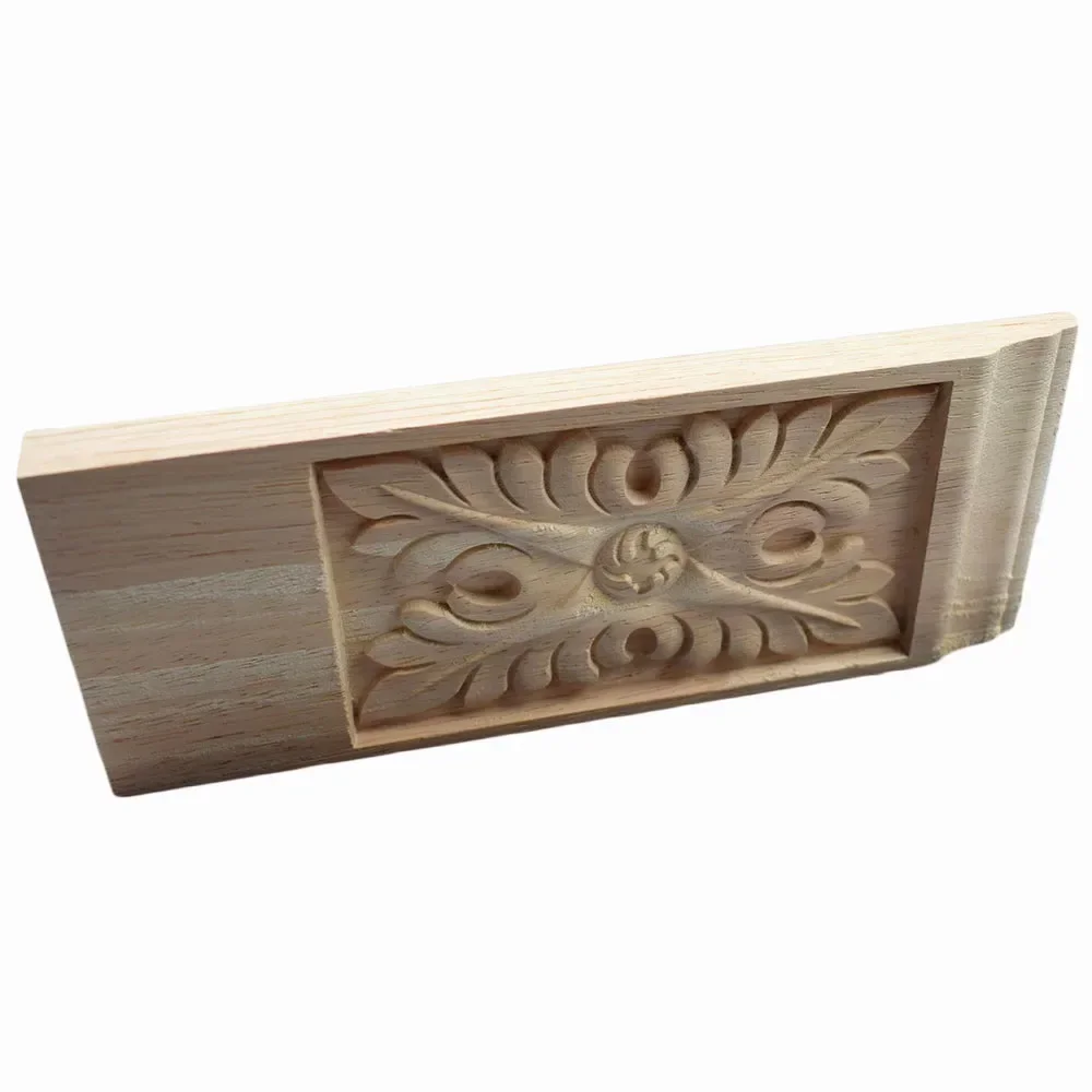 20x8cm Wood Carving Applique Oak Wooden Furniture Decorative Mouldings Decal Cabinet Door Wooden Figurine Crafts Flower Board