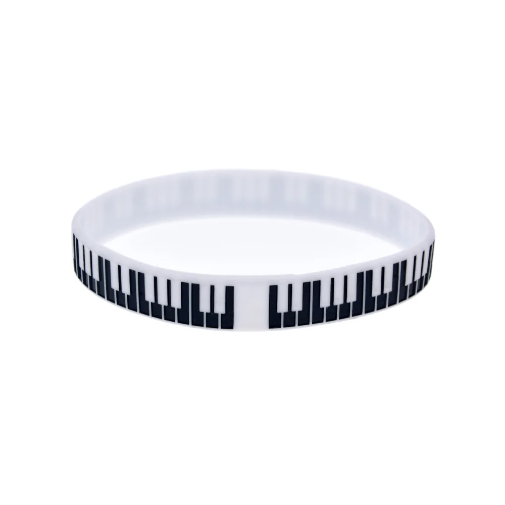 50 Pcs Piano Keys Silicone Rubber Wristband 1/2 Inch Wide Music Gift Bracelet Black and White