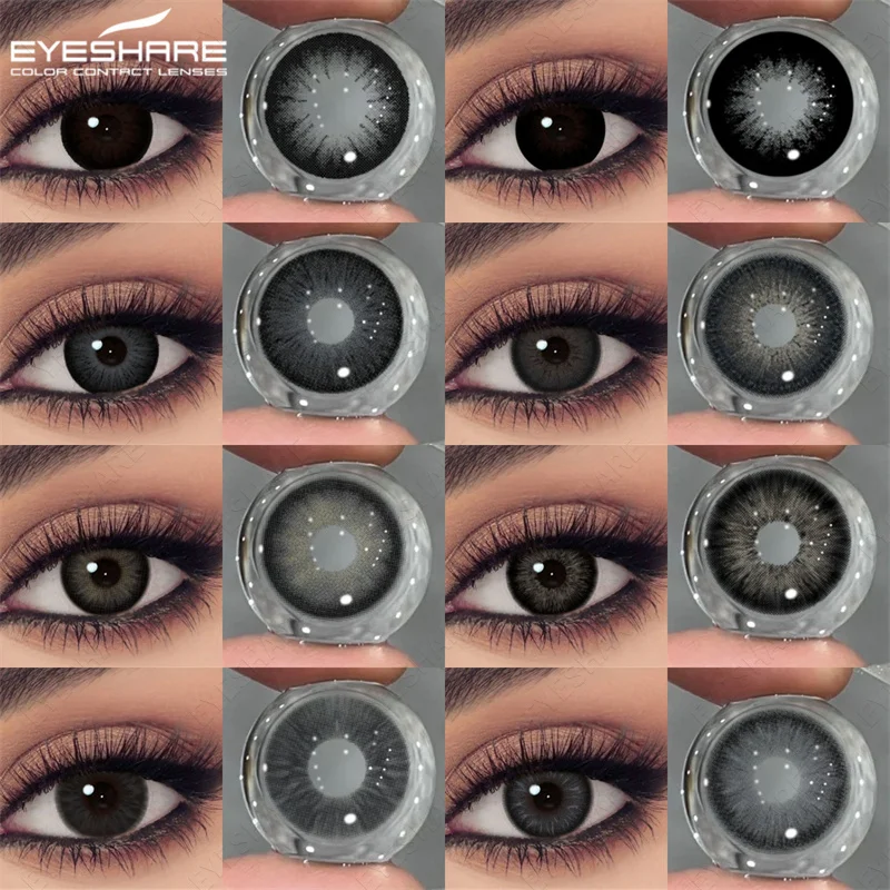 EYESHARE Schwarze Linsen mit großen Augen, hochwertige farbige Kontaktlinsen, weiche, bequeme und natürliche graue Linsen, jährlich, schöne Pupille