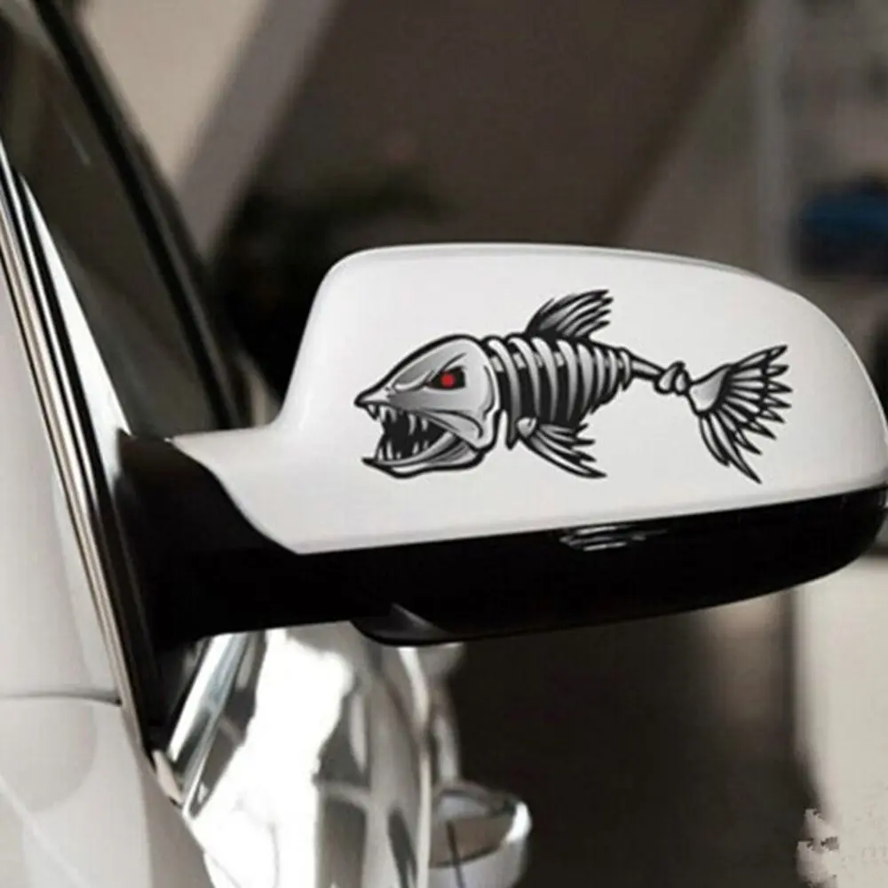 2pcs Fishing Boat Graphics Funny Skeleton Fish Vehicle Decal Car Sticker Decoration
