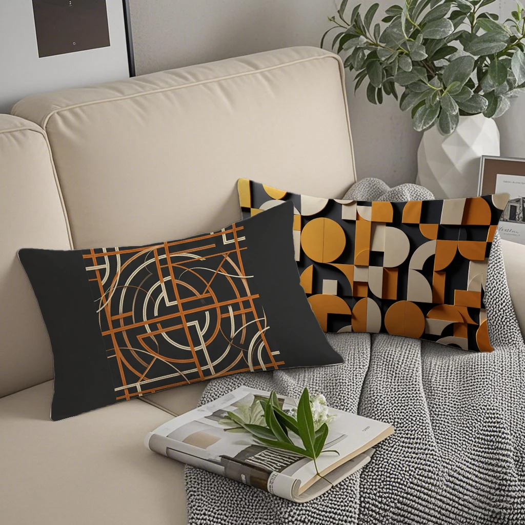 Mid Century Modern Geometric Pillow Covers Suitable For Sofa Bedroom Car Pillow Cover Cushion Rectangular Back Cushion