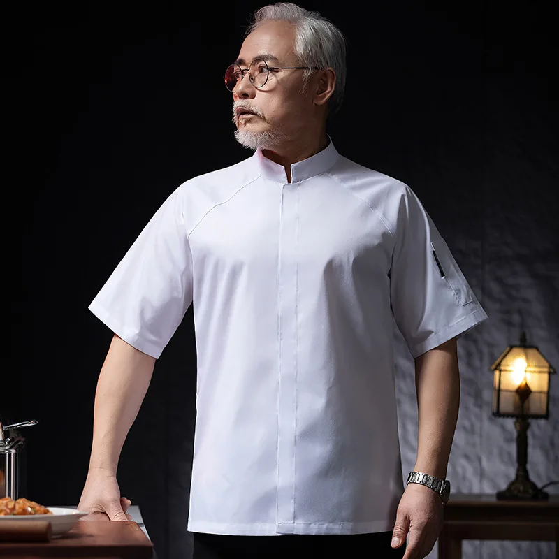 Hotel restaurante cozinha trabalho uniforme manga curta chef jaqueta padaria pastelaria chef verão branco casaco de cozinha