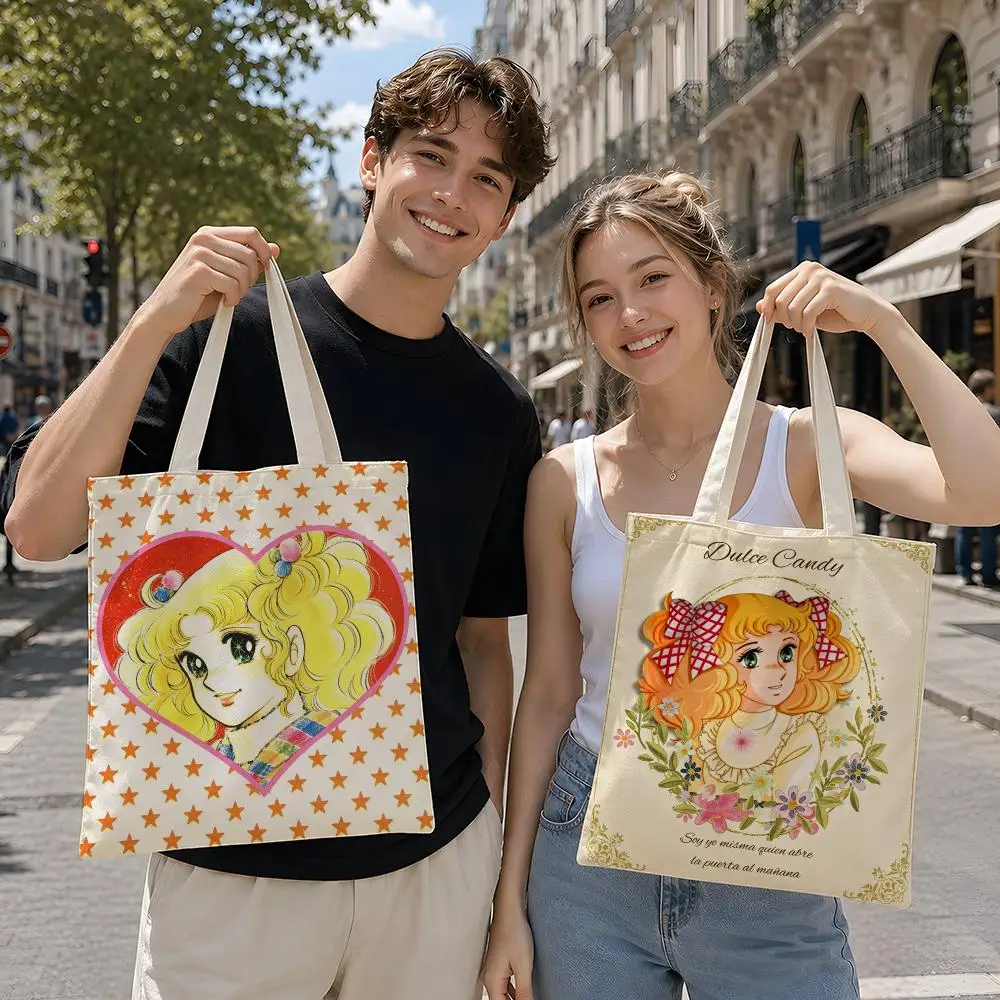 Anime Classic Romance C-Candy Candy Storage Bags Reusable Canvas Tote Suitable for School Class Commuting Shopping as Gifts