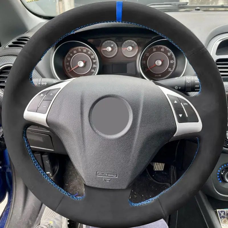1.2mm Suede Leather Car Steering Wheel Cover Trim For Fiat Bravo Grande Punto Linea 2007-2019 Doblo Qubo Opel Combo 2012-2018