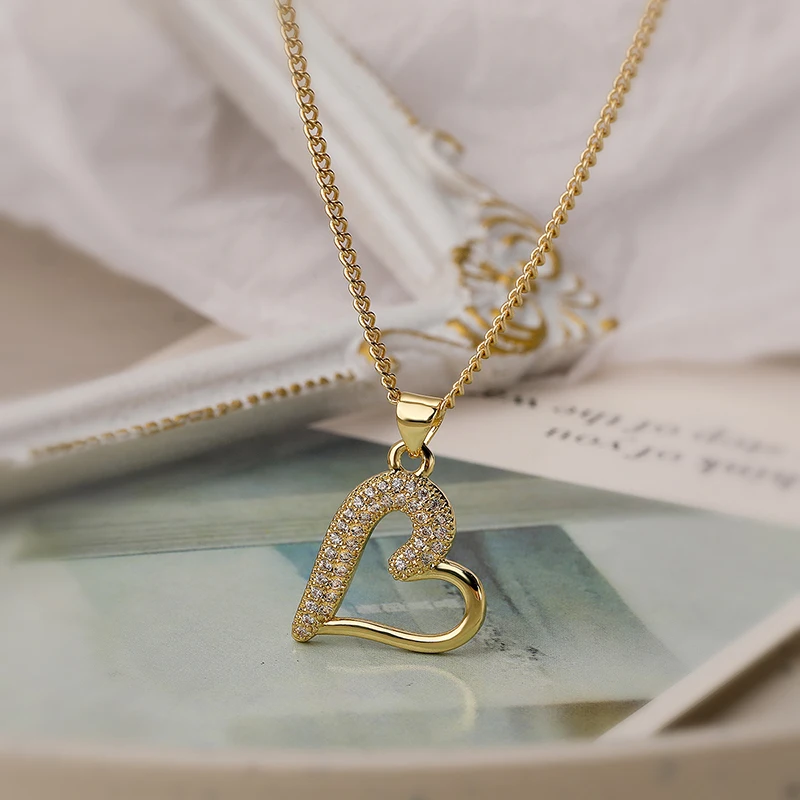 GANPUP Süße Zirkon-Herz-Liebesanhänger-Halskette für Frauen Elegante Mode Neue Halskette Schmuck-Accessoires Geschenk Party Ожерелье – Detail 6