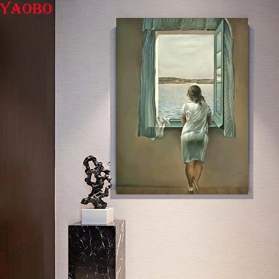 5D DIY Diamond Painting Embroidery Diamond Mosaic Salvador Dali Woman At The Window  Pictures For Living Room Decoration Gift