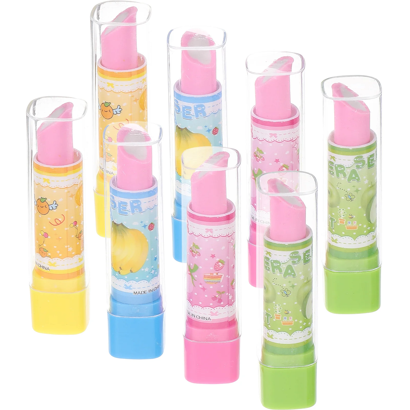 8 Pcs Lipstick Cartoon Child Student Use for Kids Cute Eraser Pen Erasers Girls Novelty