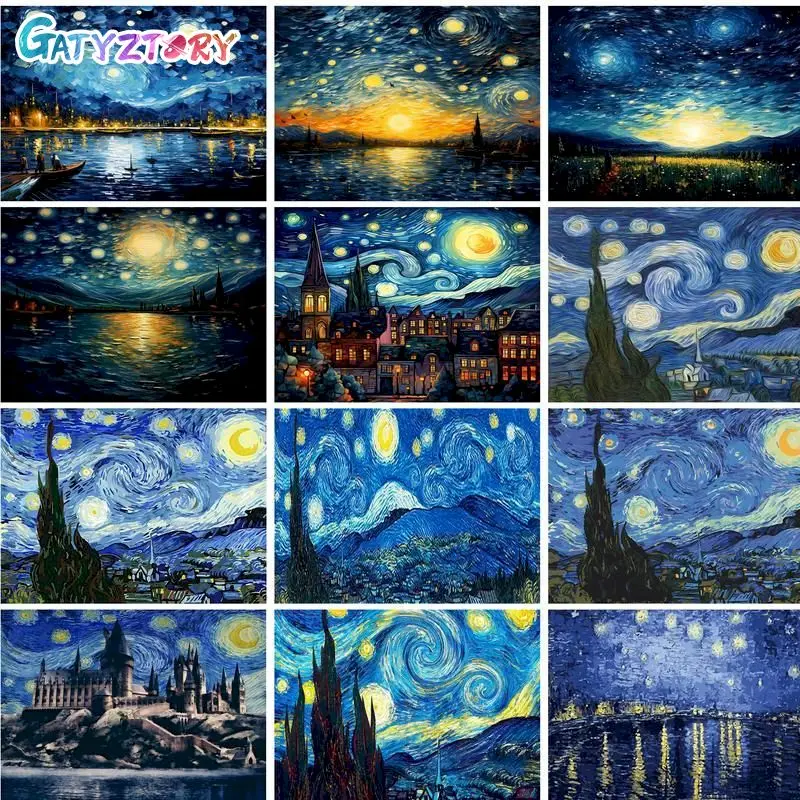 

GATYZTORY Frame Diy Oil Painting By Numbers 60*75cm Starry Sky Picture Diy Kits Acrylic Digital Paintings By Numbers For Wall