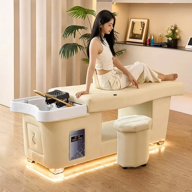

Multifunction Hair Salon Facial Treatment Head Spa Thai Massage Shampoo Bed With Light