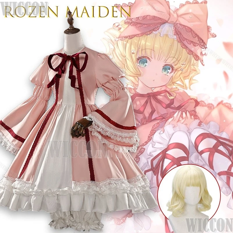 

Rozen Maiden Strawberry Cosplay Clothes Full Set Anime Hinaichigo Anime Cosplay Halloween Cute Pink Lolita Dress Cute Carnival﻿