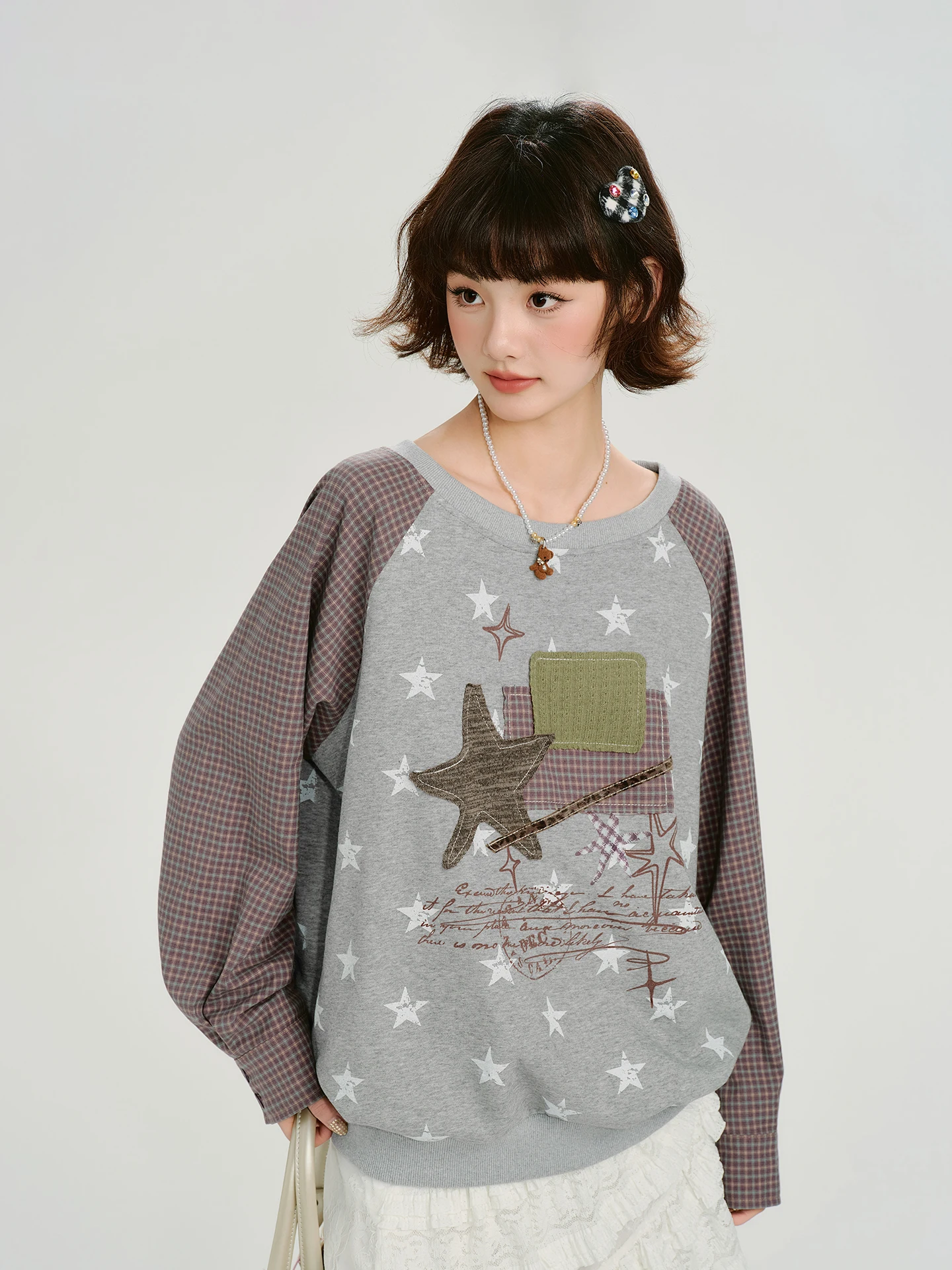 

Женский свитшот Girlyhalo в американском ретро-стиле с вышивкой и пэчворком, круглый вырез, свободный крой, новинка весны, повседневный стиль