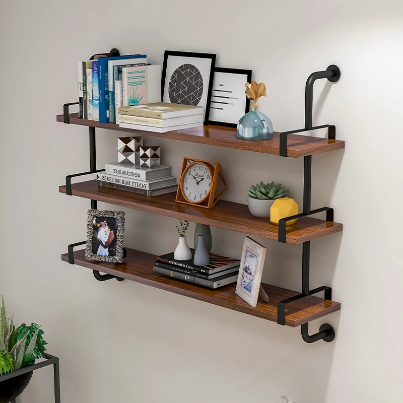 

Wrought iron wall hanging wall bookshelf shelf one-word baffle laminate creative wall decoration shelf display rack