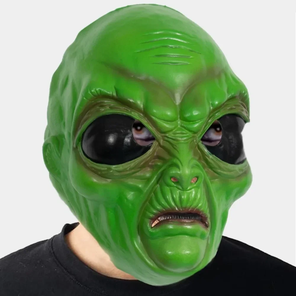 

New Green Alien Mask for Halloween Cosplay Masquerade Party Headgear Horror Halloween Adult Mask Realistic Latex Cosplay Mask