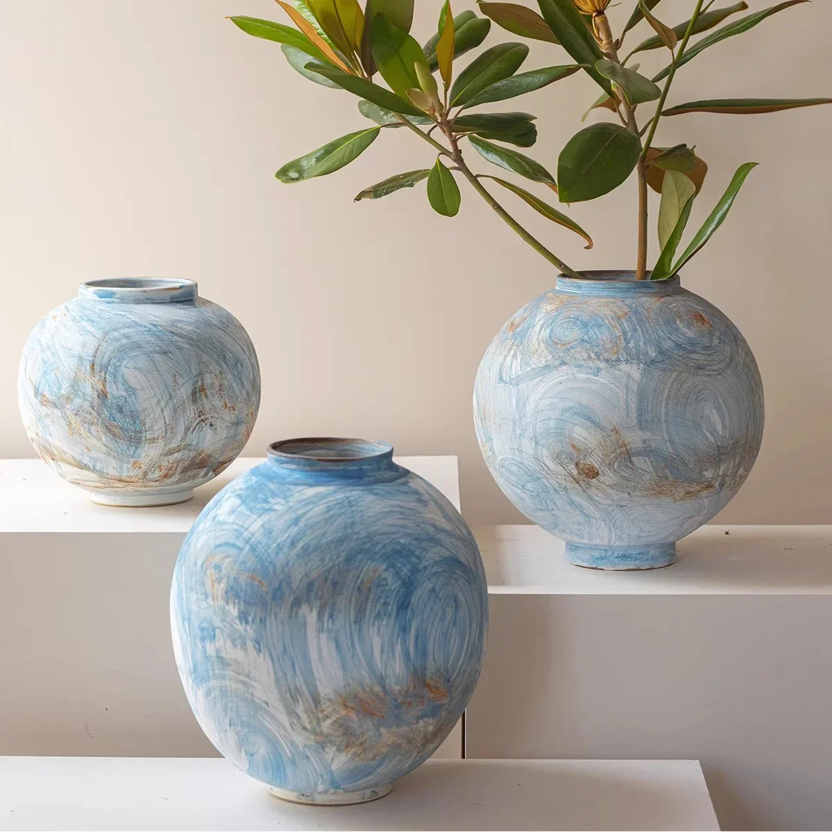 Modern simple ceramic vase wabi-sabi wind blue series flower arrangement Jingdezhen new Chinese decorative ornaments