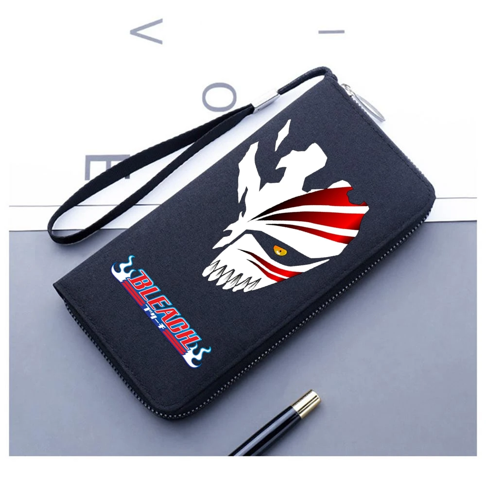 Bleach Kurosaki Ichigo Long Wallet Men Women Clutch Money Clip Credit ID Card Holders Zip Student Purse Handbag with Chain