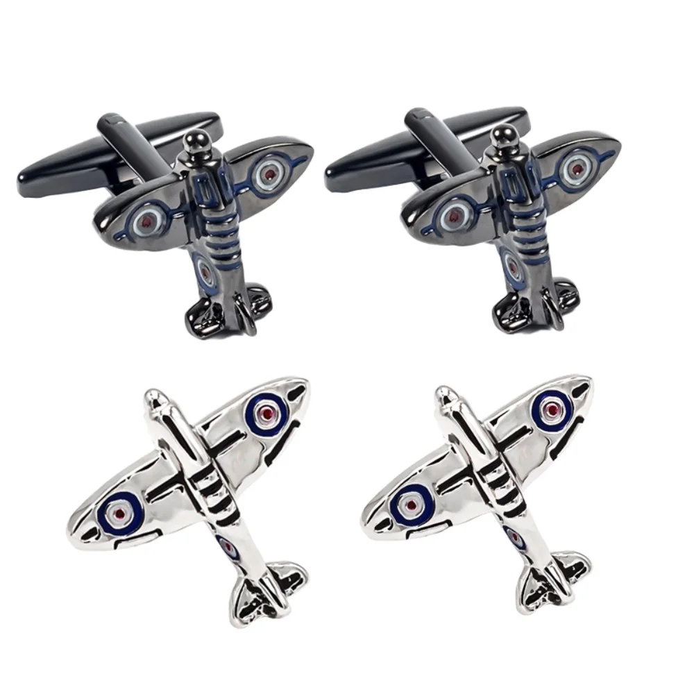 Punk-style Electroplated in Black Resembling An Airplane Vintage Aircraft Metal Cufflinks Pin Men's Shirt Cufflink