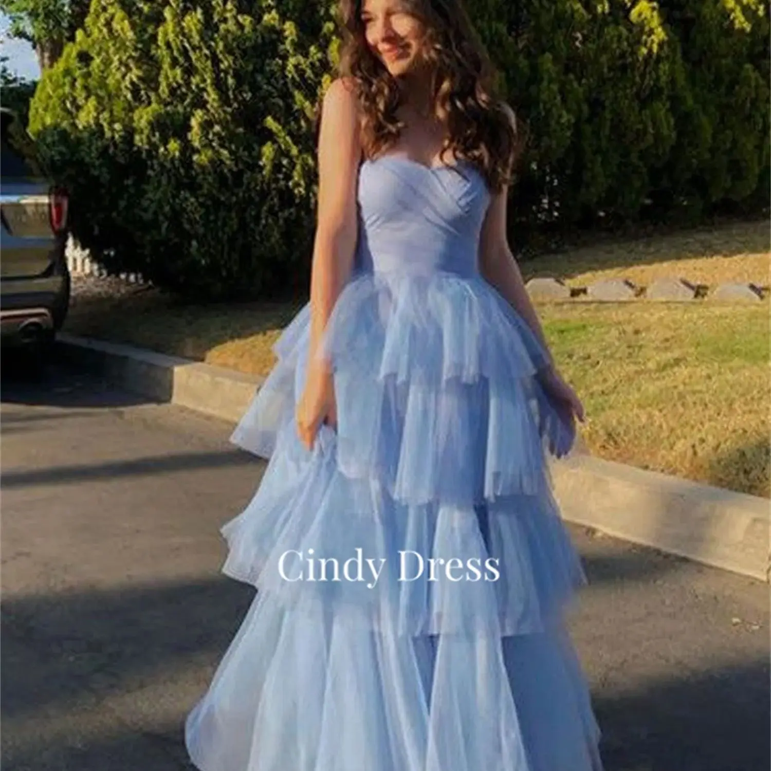 

Cindy Multi-layer Layered Sweetheart Light Blue Graduation Dresses for Formal Occasions Elegant Woman Dress Luxury Women Evening