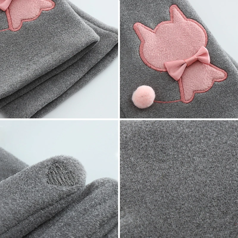 قفازات سميكة مخملية تعمل باللمس للنساء ، قفازات كاملة الاصبع ، القوس ، القط ، الإناث ، الدراجات ، الباردة برهان ، الدافئة ، السيدات ، الشتاء