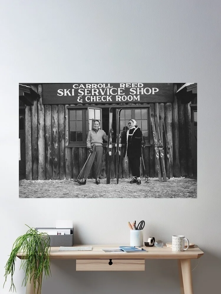 Slim Aarons New England Skiing - Black and White Winter Ski Sport , Print Art Canvas Poster, Home Wall Decor Picture