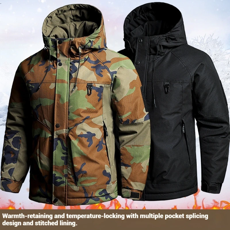 

Men's tactical camouflage jacket, winter jacket, thick warm work clothes, outdoor combat coat, windproof short cotton jacket