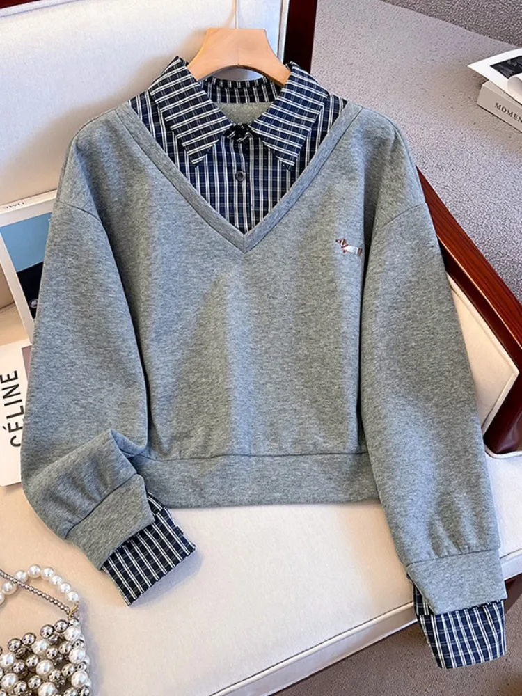 

Толстовка Thiened Fce Ne Or Sle, женская осенне-зимняя теплая футболка с вышивкой в стиле пэчворк, длинная футболка на пуговицах...