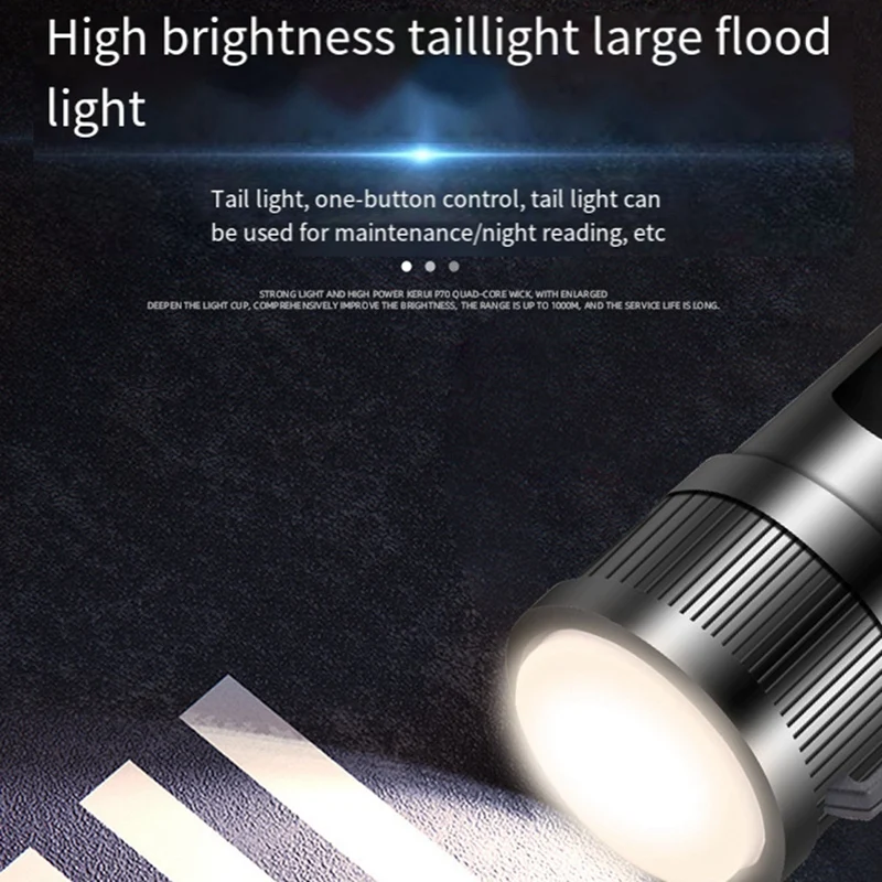 Portable Led Flashlight P70 With Zoom Telescopic Function, Rechargeable Long Lasting Camping Lantern