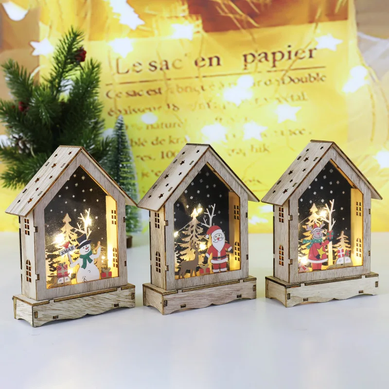 New Christmas Light Up Wooden Small House Fun Cute Christmas House Creative Christmas Gifts Home Desktop Decoration Ornament