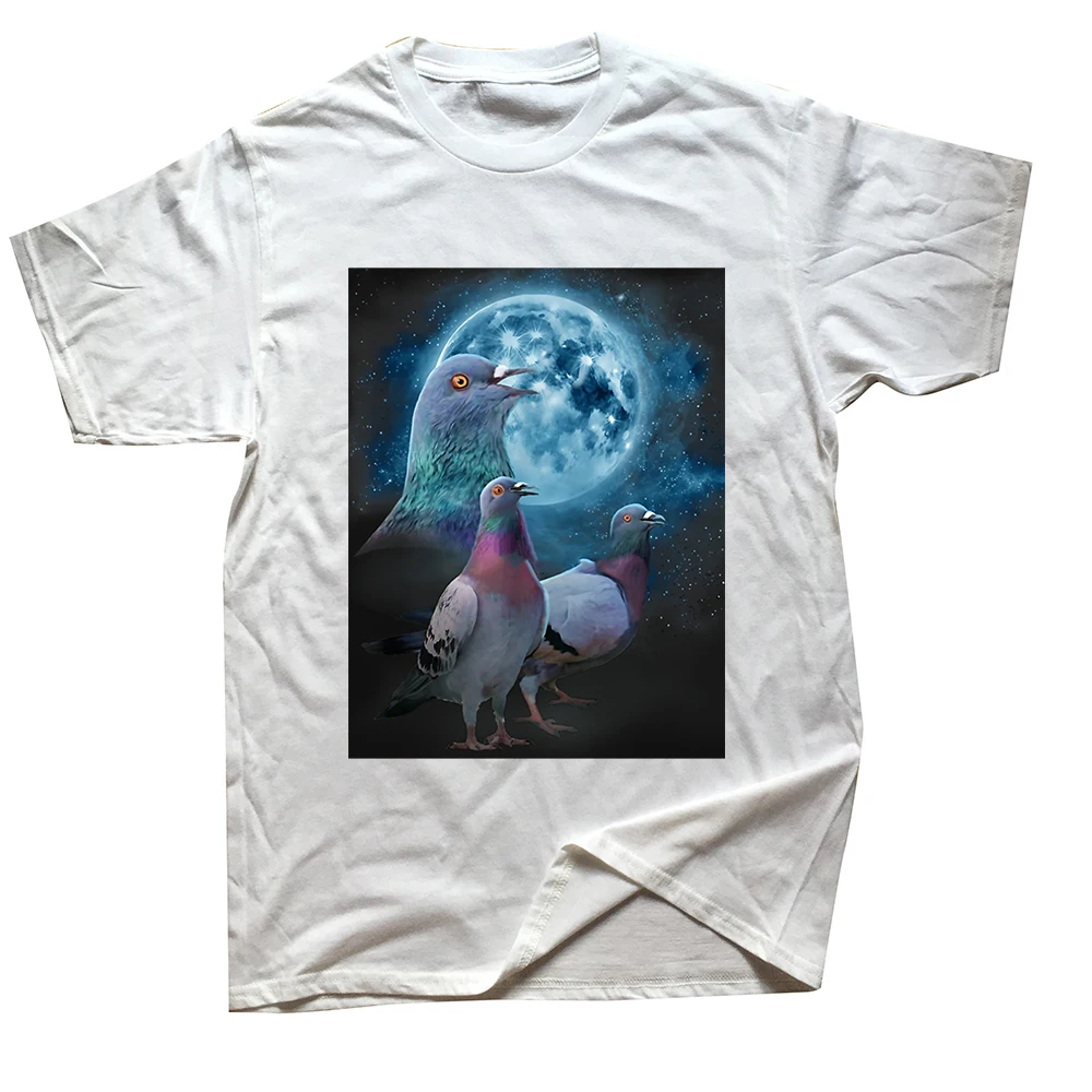 Pigeons Howling at the Moon Funny Bird T Shirt Tee Tops Round Neck Short-Sleeve Fashion Tshirt Clothing Casual Basic T-shirts