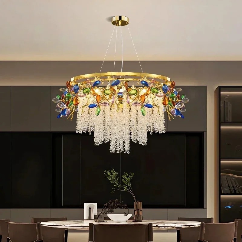 Minimalist Postmodern Colored Crystal Water Drop Glass Branch Chandelier Villa Dining Room Living Room Study Room Hotel Lighting