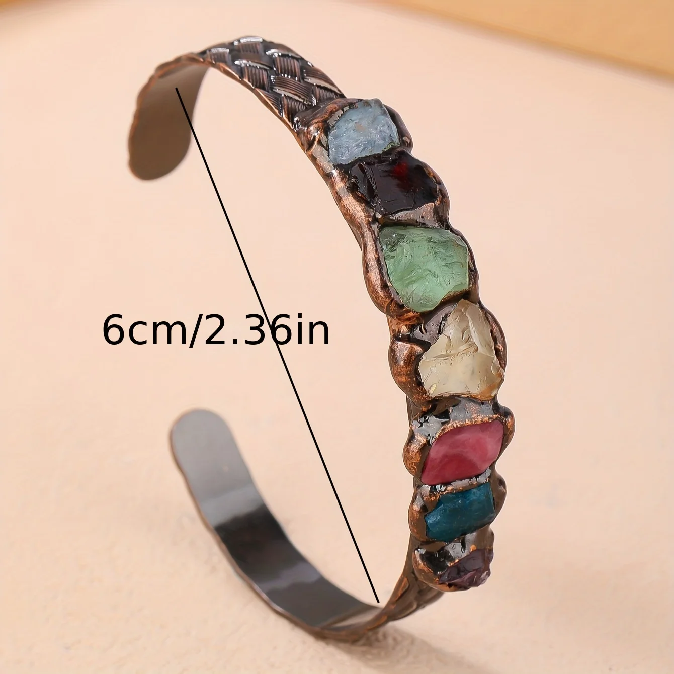 YEEVAA Boho Vintage Cuff Bracelet with 7 Natural Gemstones, Handcrafted Multi-Colored Rock Crystal Party Jewelry for Women