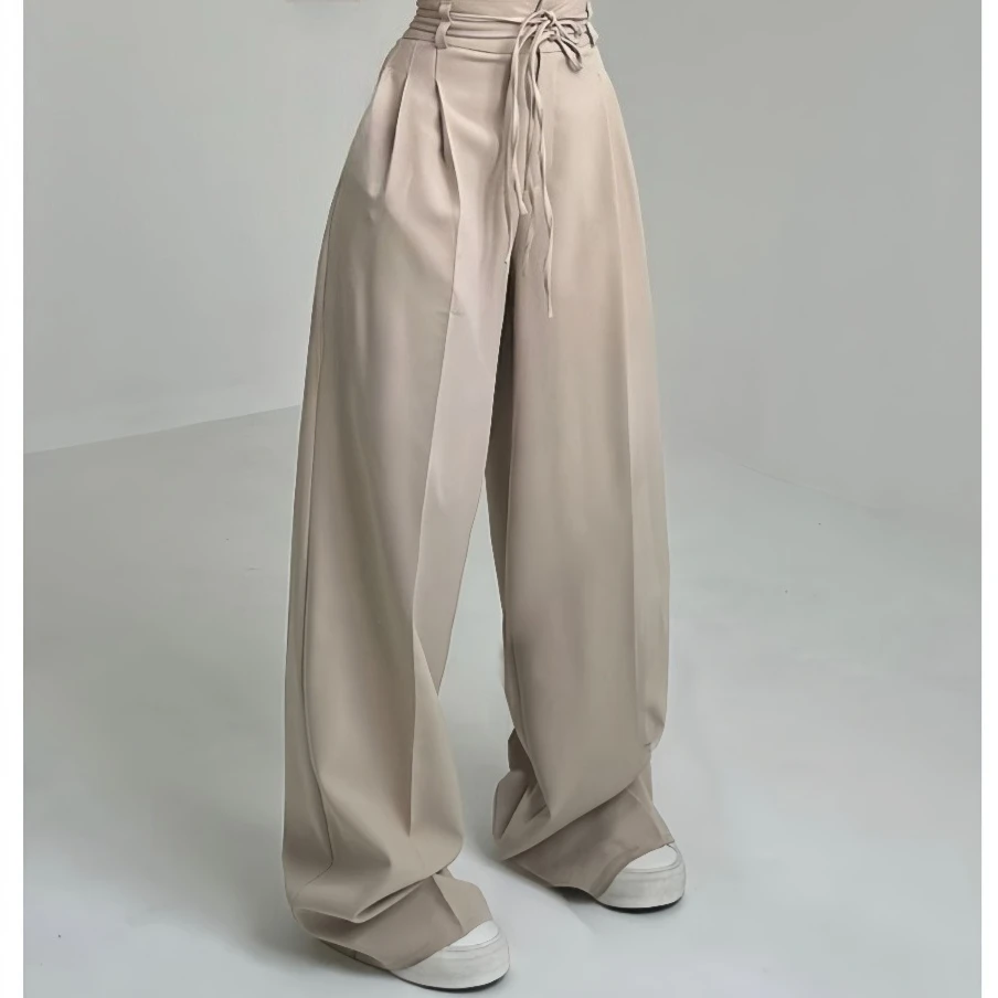 

High Waist Pant Women Casual Wide Leg Pants Pockets Lace Up Y2k Streetwear Floor Length Trousers Summer Office Lady Elegant