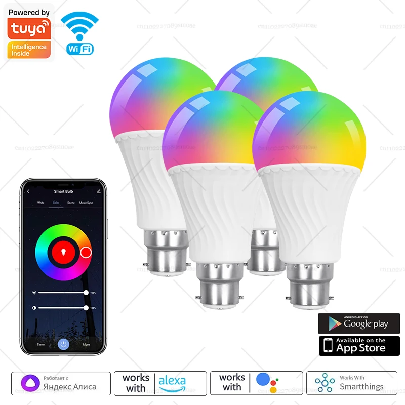 B22 Tuya WiFi APP 9W LED لمبات عكس الضوء الأبيض RGBCCT 16 مليون الحياة الذكية Alexa Google Smartthings E27 ضوء متغير اللون